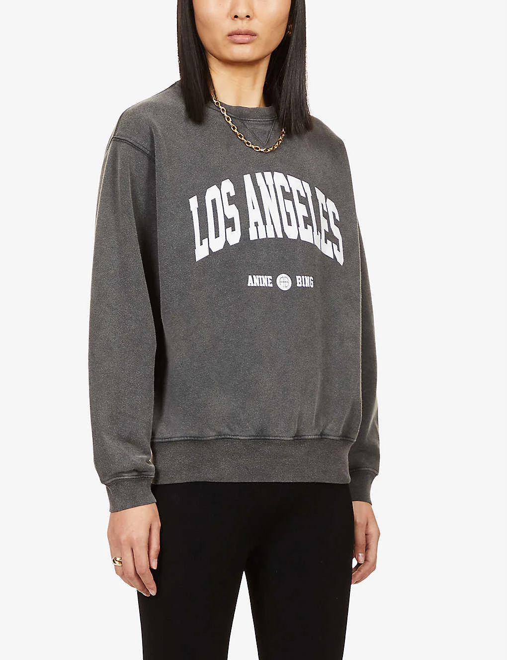 ANINE BING Ramona Branded Cotton-jersey Sweatshirt - Image 3