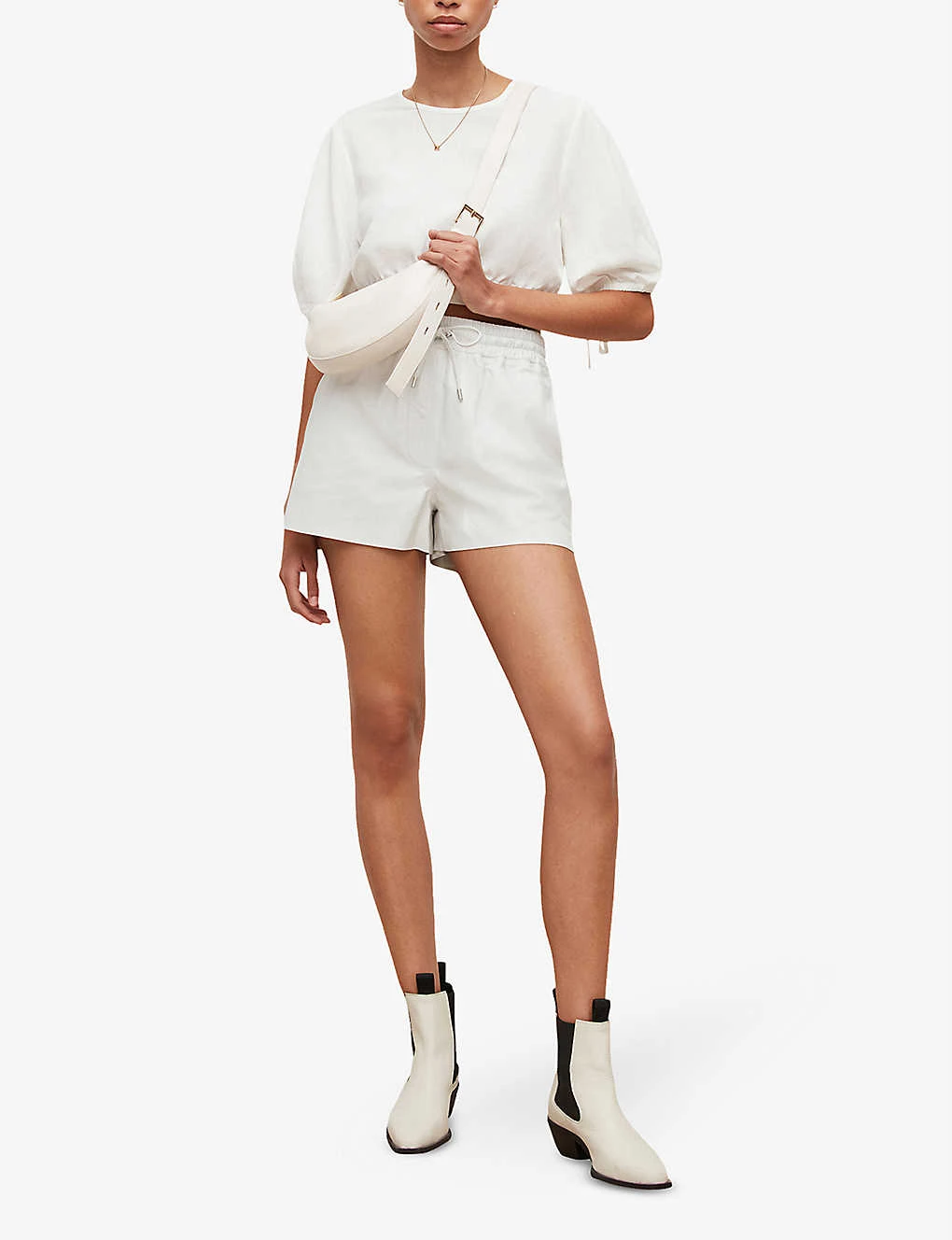AllSaints Shana Elasticated Leather Shorts - Image 2