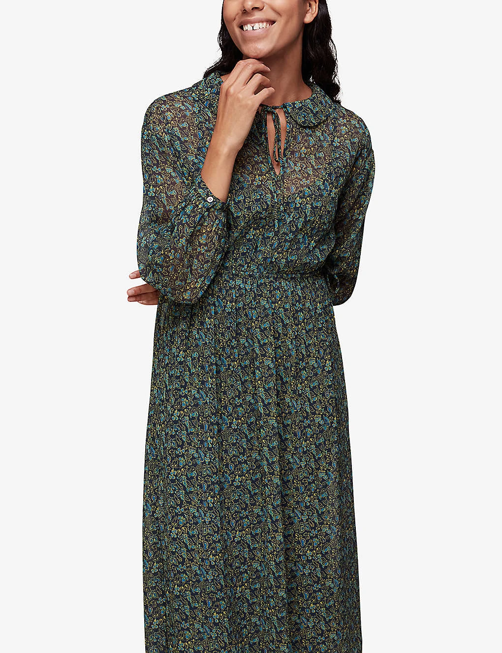 Whistles Stitch-detail Floral-print Recycled-polyester Midi Dress - Image 3