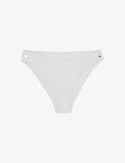 Reiss Iris Gold-tone Button Stretch-nylon Bikini Bottoms