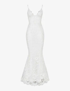 Solene Scallop-trim Floral-lace Bridal Gown