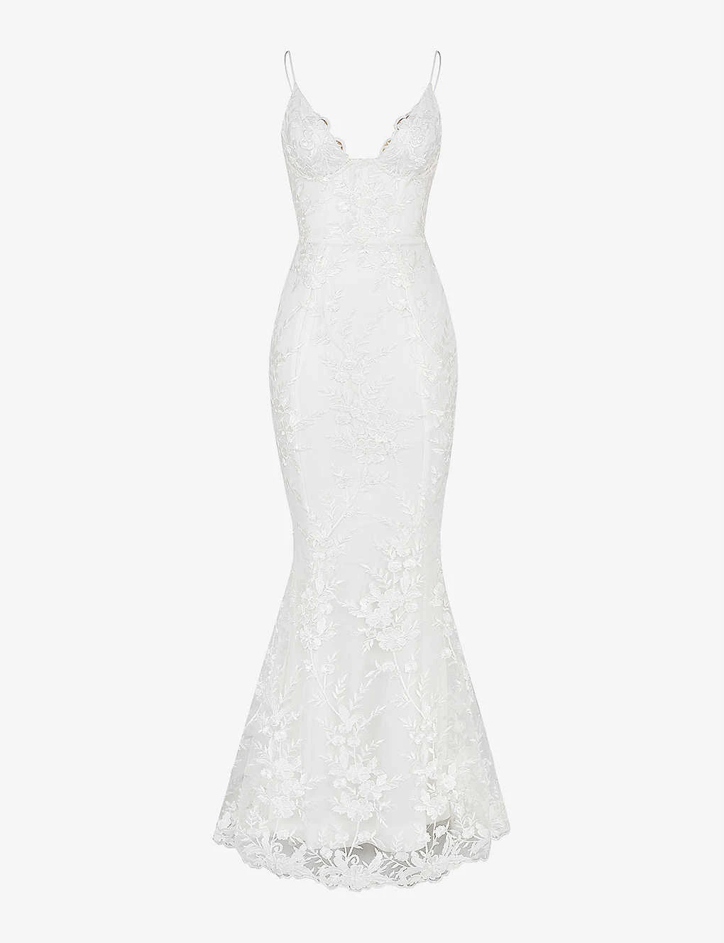 Solene Scallop-trim Floral-lace Bridal Gown
