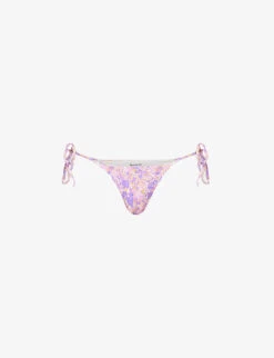 Santorini Floral-print High-rise Stretch-woven Bikini Bottoms