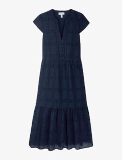 Geometric-embroidered Tiered Organic-cotton Midi Dress