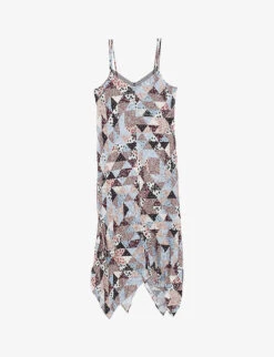 Ikks Floral Patchwork Asymmetric Viscose Midi Dress