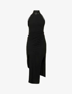 Helmut Lang Slim-fit High Choker-neck Woven Midi Dress