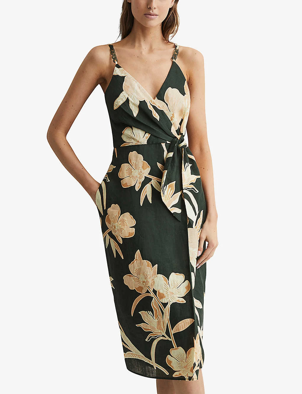 Reiss Alice Floral-print Linen Midi Dress - Image 3