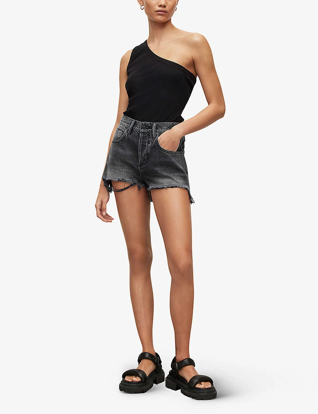AllSaints Heidi High-rise Distressed-hem Denim Shorts - Image 2