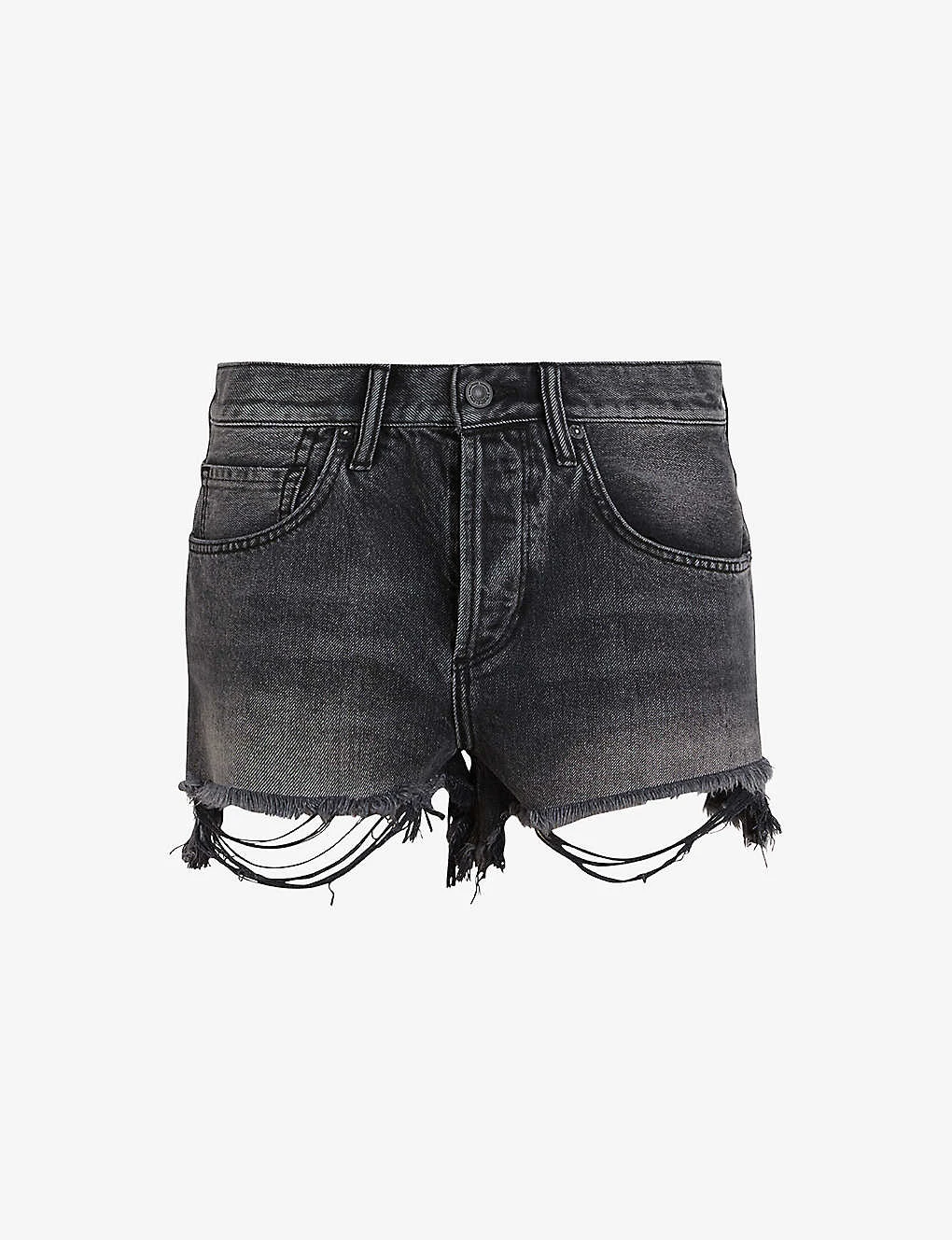 AllSaints Heidi High-rise Distressed-hem Denim Shorts