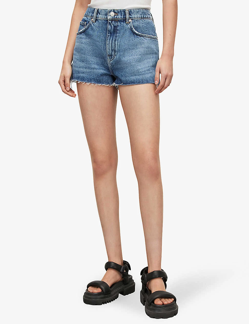 AllSaints Faye High-rise Raw-hem Denim Shorts - Image 3