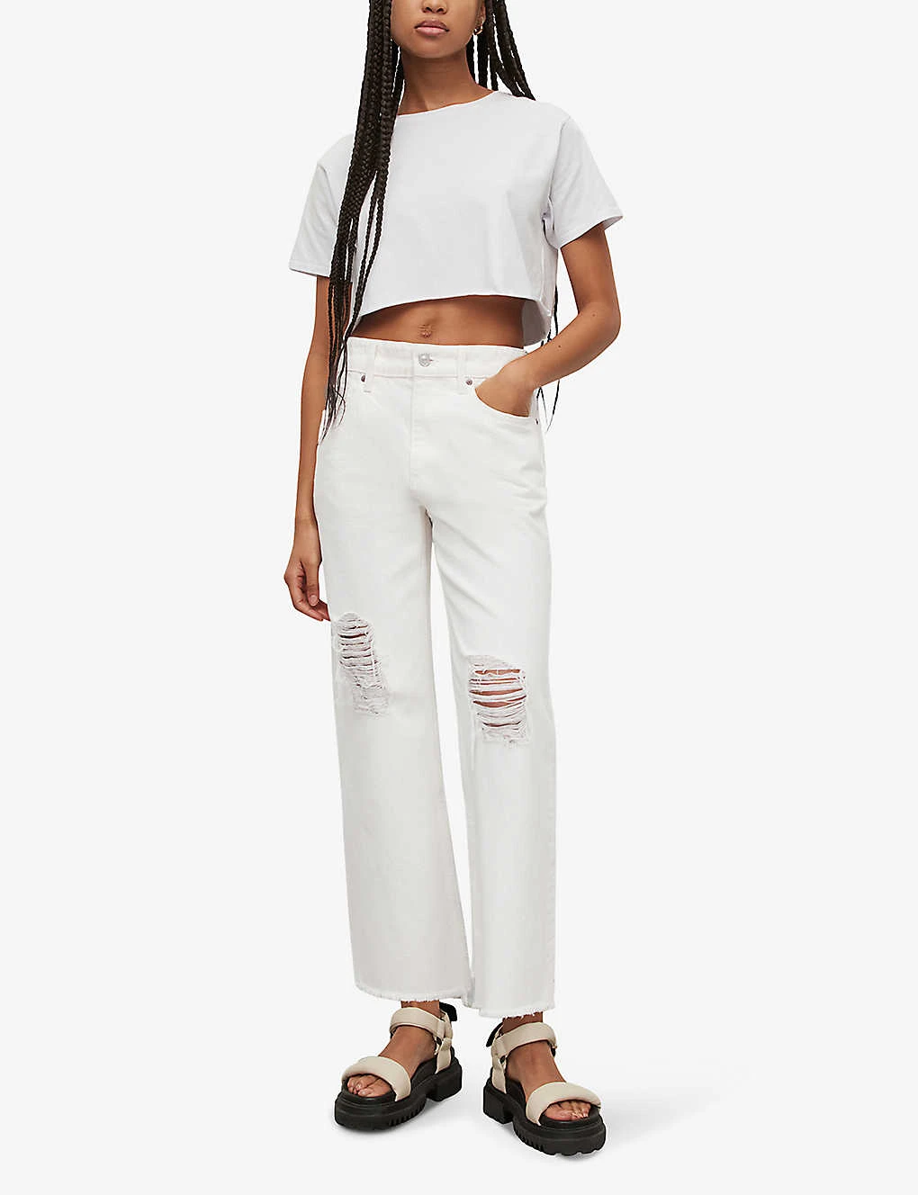AllSaints Hailey Destroy High-rise Tapered-leg Organic-cotton Jeans - Image 2