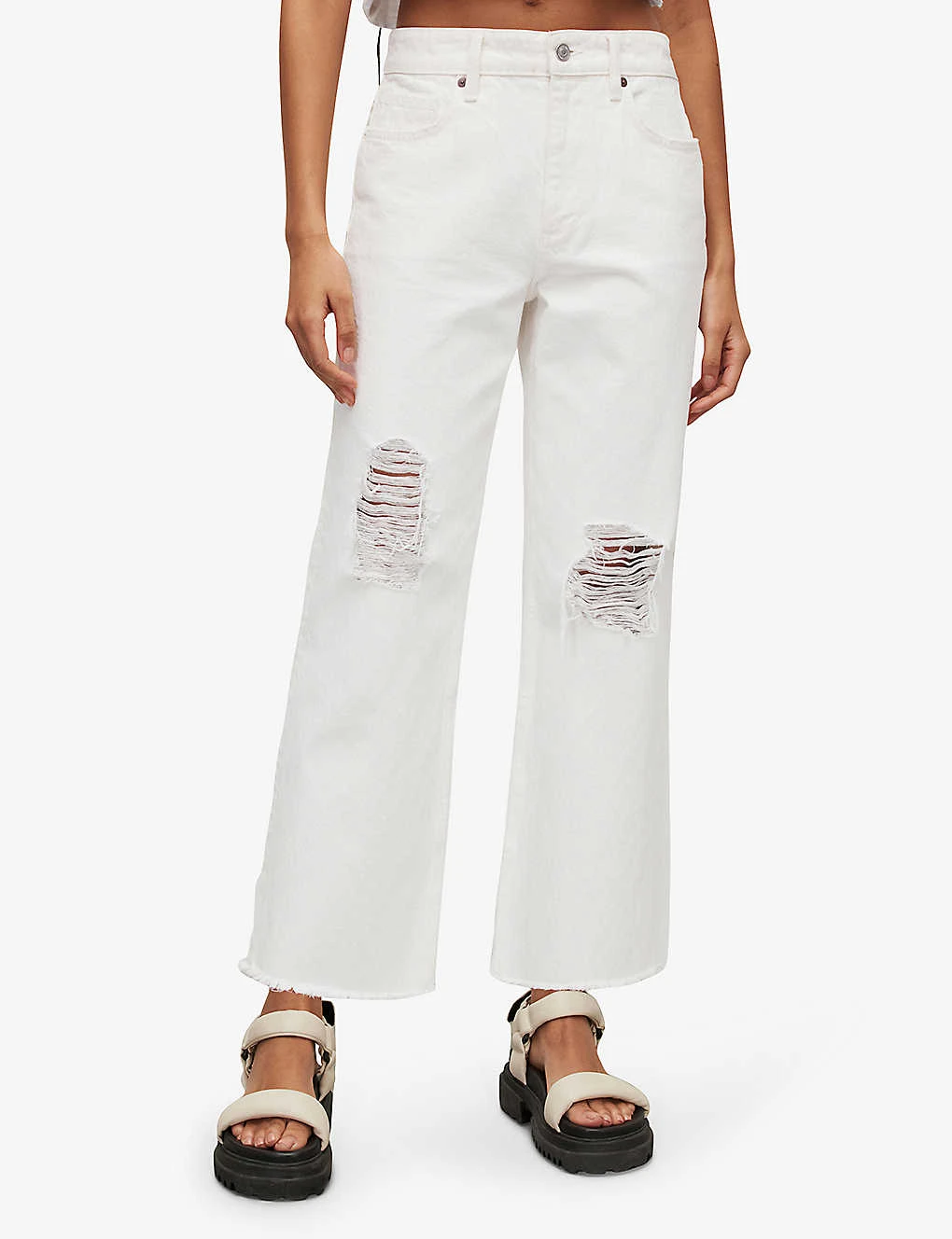 AllSaints Hailey Destroy High-rise Tapered-leg Organic-cotton Jeans - Image 3