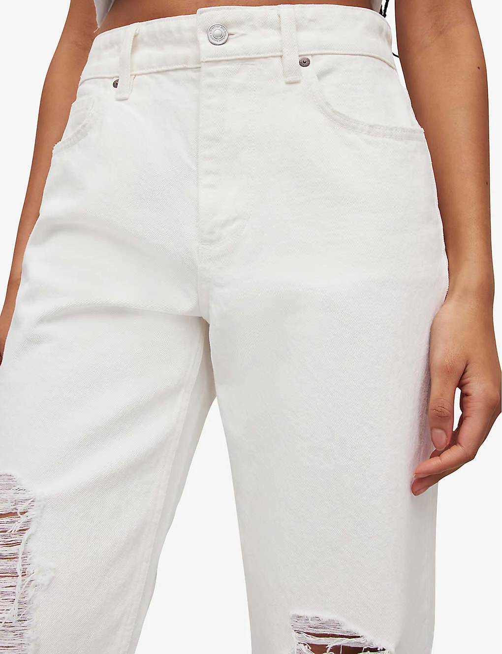 AllSaints Hailey Destroy High-rise Tapered-leg Organic-cotton Jeans - Image 5