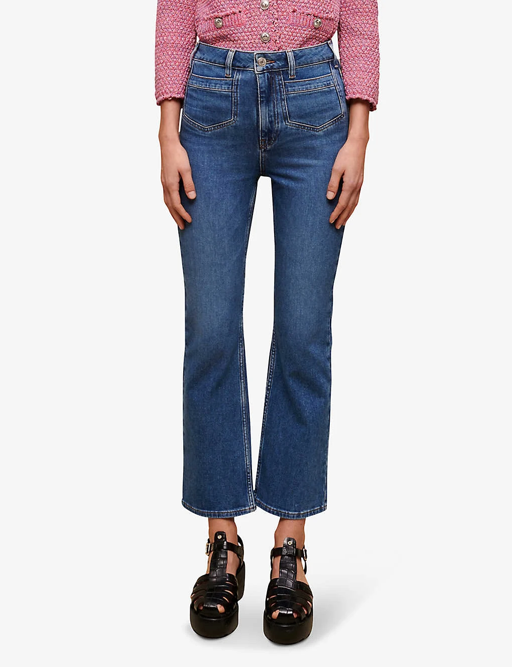 Maje Papala Straight-leg Cropped Stretch-denim Jeans - Image 3