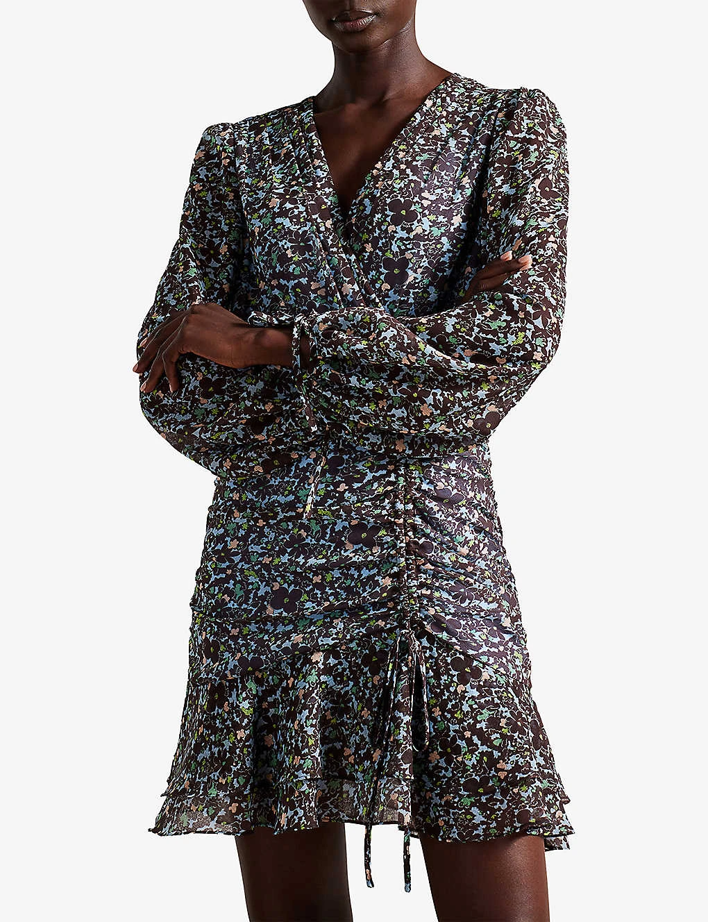 Ted Baker Cherela Floral-print Balloon-sleeved Recycled-polyester Mini Dress - Image 3