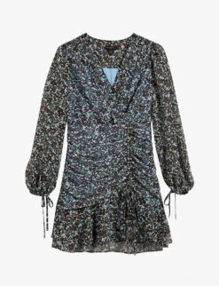 Ted Baker Cherela Floral-print Balloon-sleeved Recycled-polyester Mini Dress
