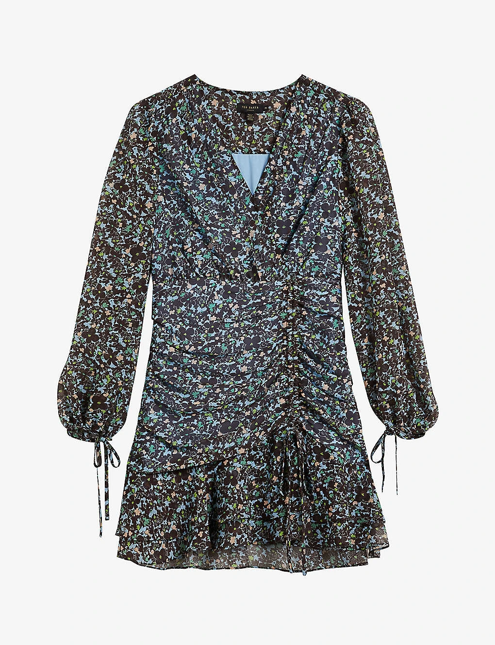 Ted Baker Cherela Floral-print Balloon-sleeved Recycled-polyester Mini Dress