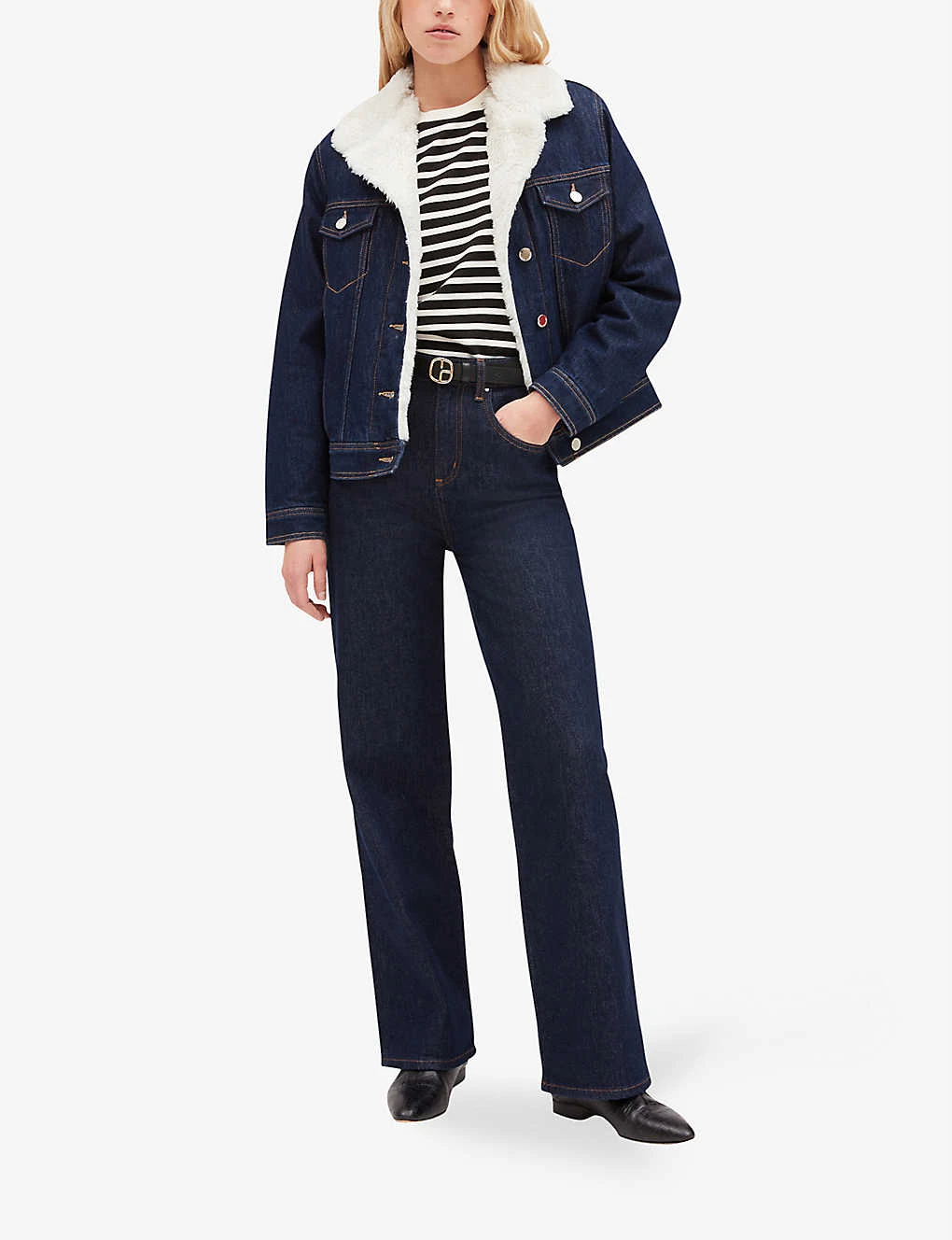 CLAUDIE PIERLOT Vague Faux-shearling Trimmed Denim Jacket - Image 2