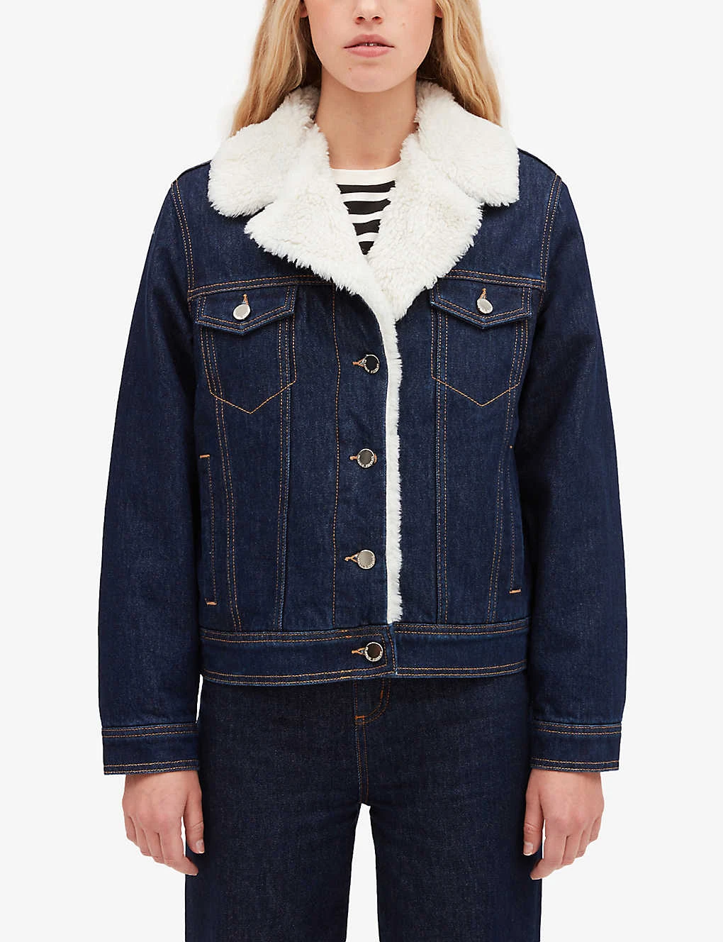 CLAUDIE PIERLOT Vague Faux-shearling Trimmed Denim Jacket - Image 3