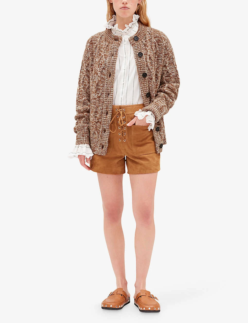 CLAUDIE PIERLOT Chris Lace-fastening Patch-pocket Suede Shorts - Image 2