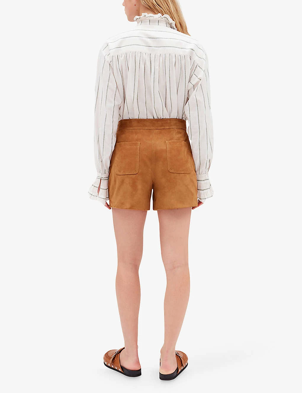 CLAUDIE PIERLOT Chris Lace-fastening Patch-pocket Suede Shorts - Image 4