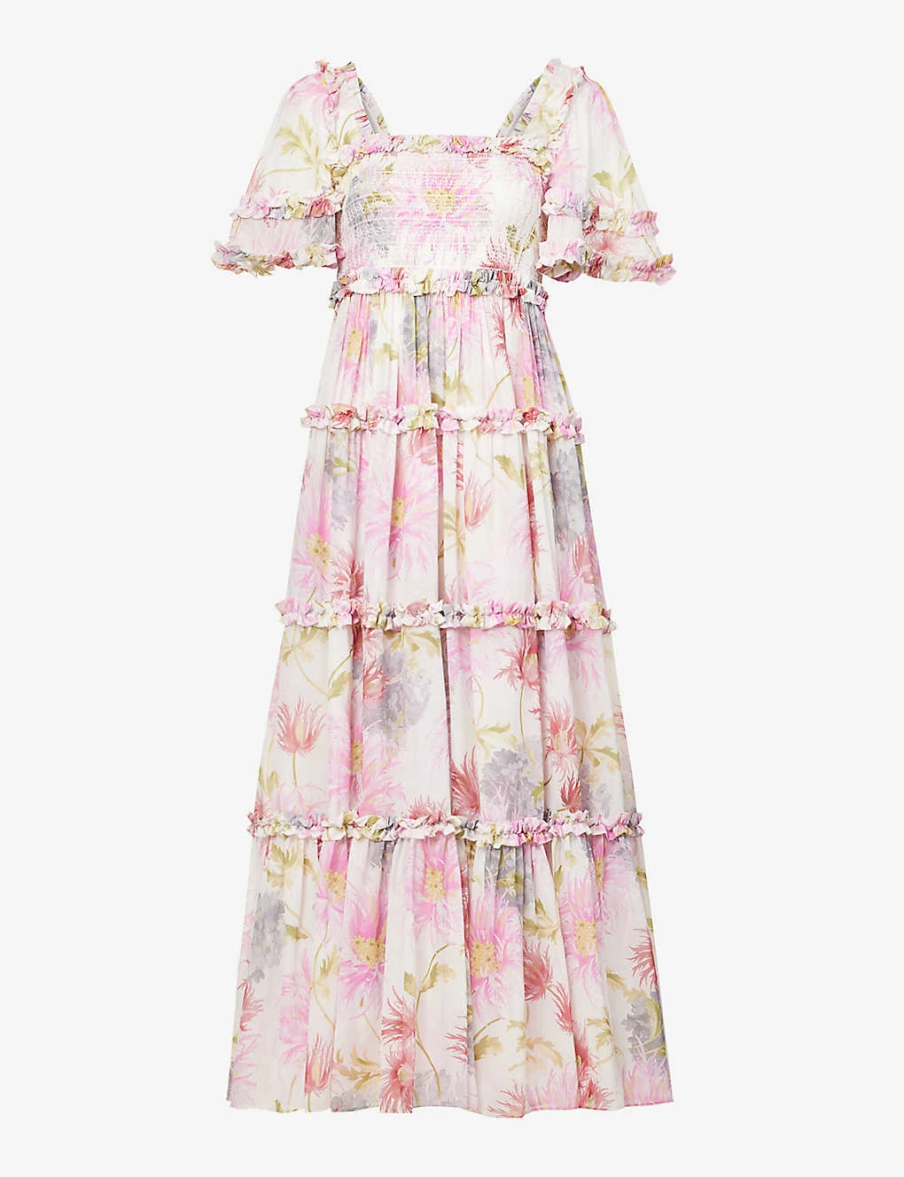 Hummingbird Floral-print Woven Midi Dress