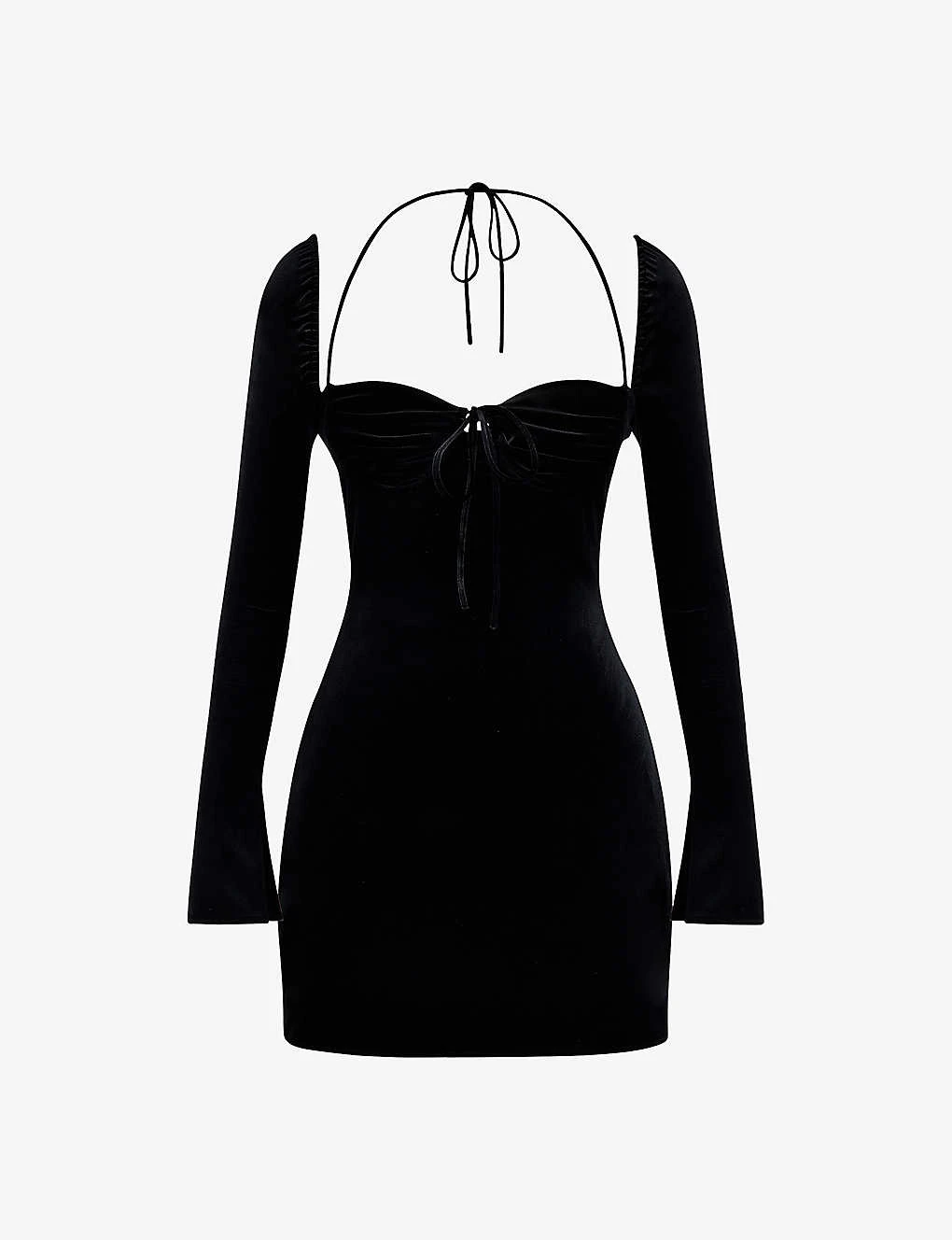 Babydoll Halter-neck Stretch-velvet Mini Dress