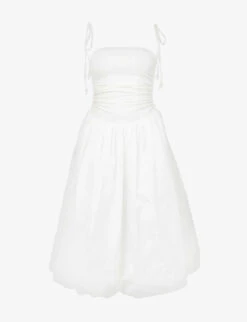 Pufball Ruched Stretch-cotton Midi Dress