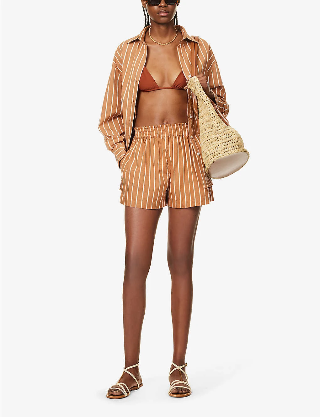 Faithfull The Brand Elva Striped High-rise Cotton-poplin Shorts - Image 2