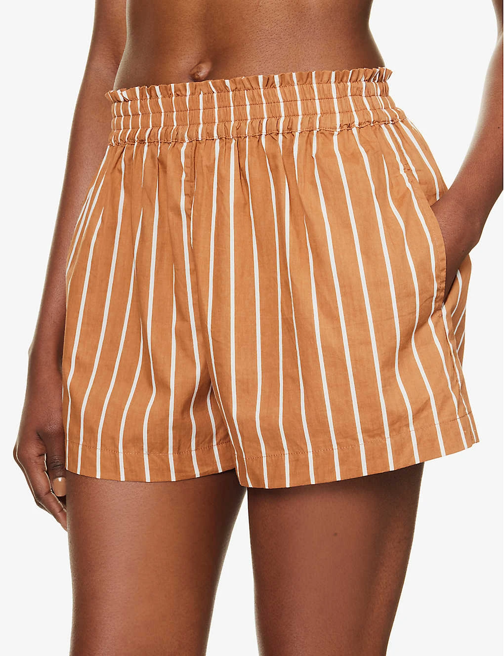 Faithfull The Brand Elva Striped High-rise Cotton-poplin Shorts - Image 5