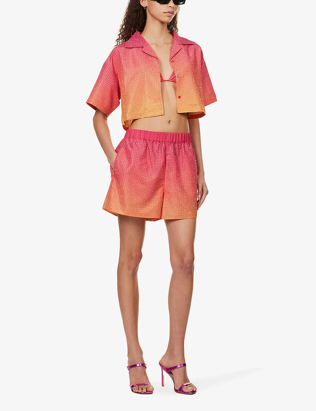 SELF PORTRAIT Crystal-embellished Mid-rise Woven Shorts - Image 2