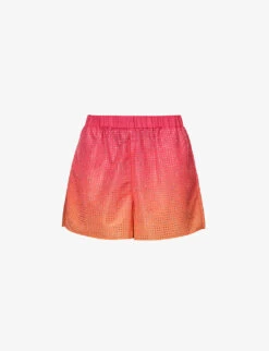 SELF PORTRAIT Crystal-embellished Mid-rise Woven Shorts