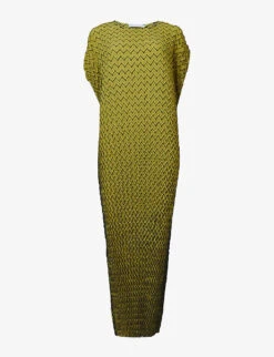 Zig Zag-pint Plissé Woven Midi Dress