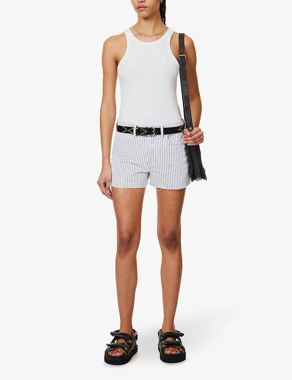 FRAME Le Brigitte Raw-hem Striped Denim Shorts - Image 2
