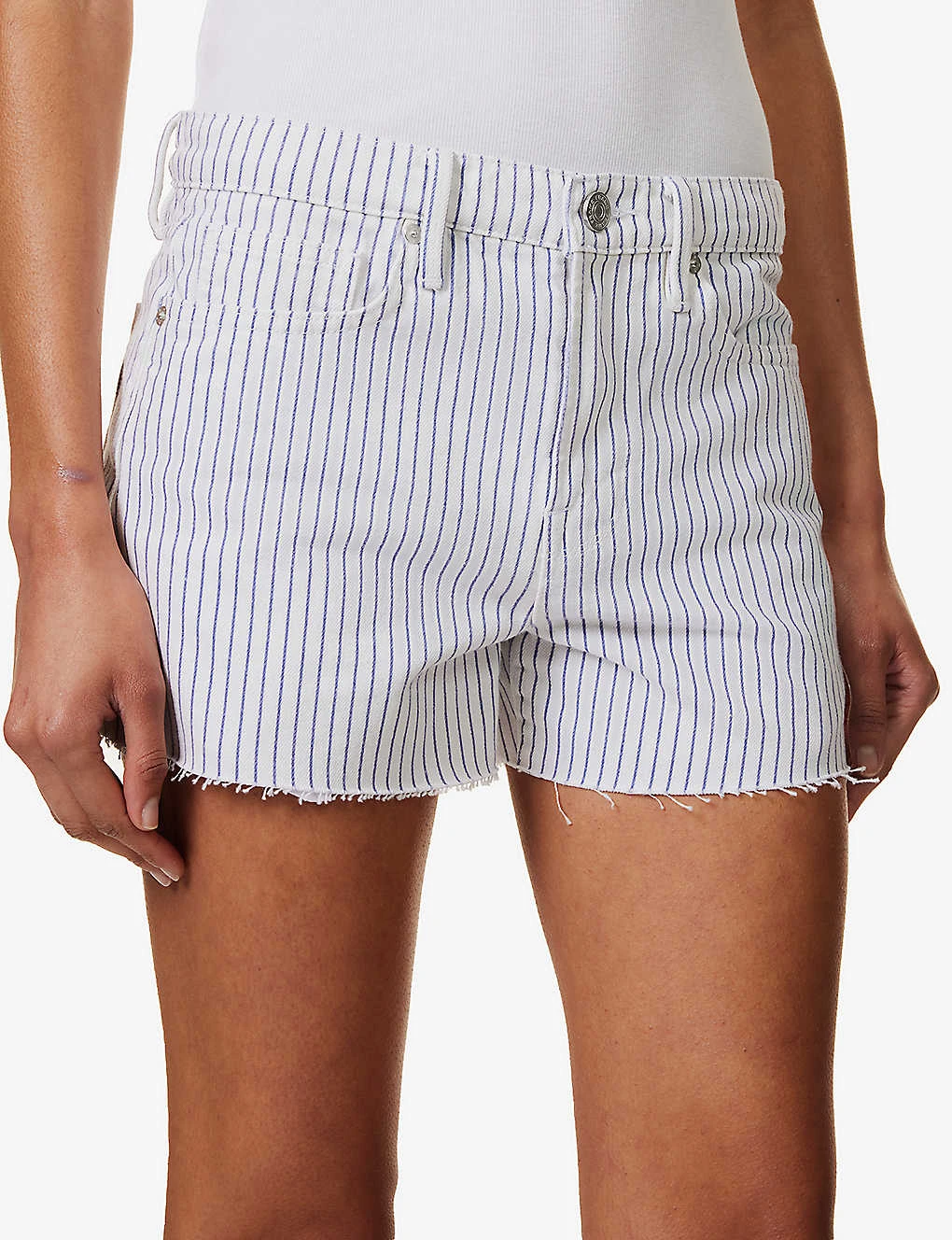 FRAME Le Brigitte Raw-hem Striped Denim Shorts - Image 6