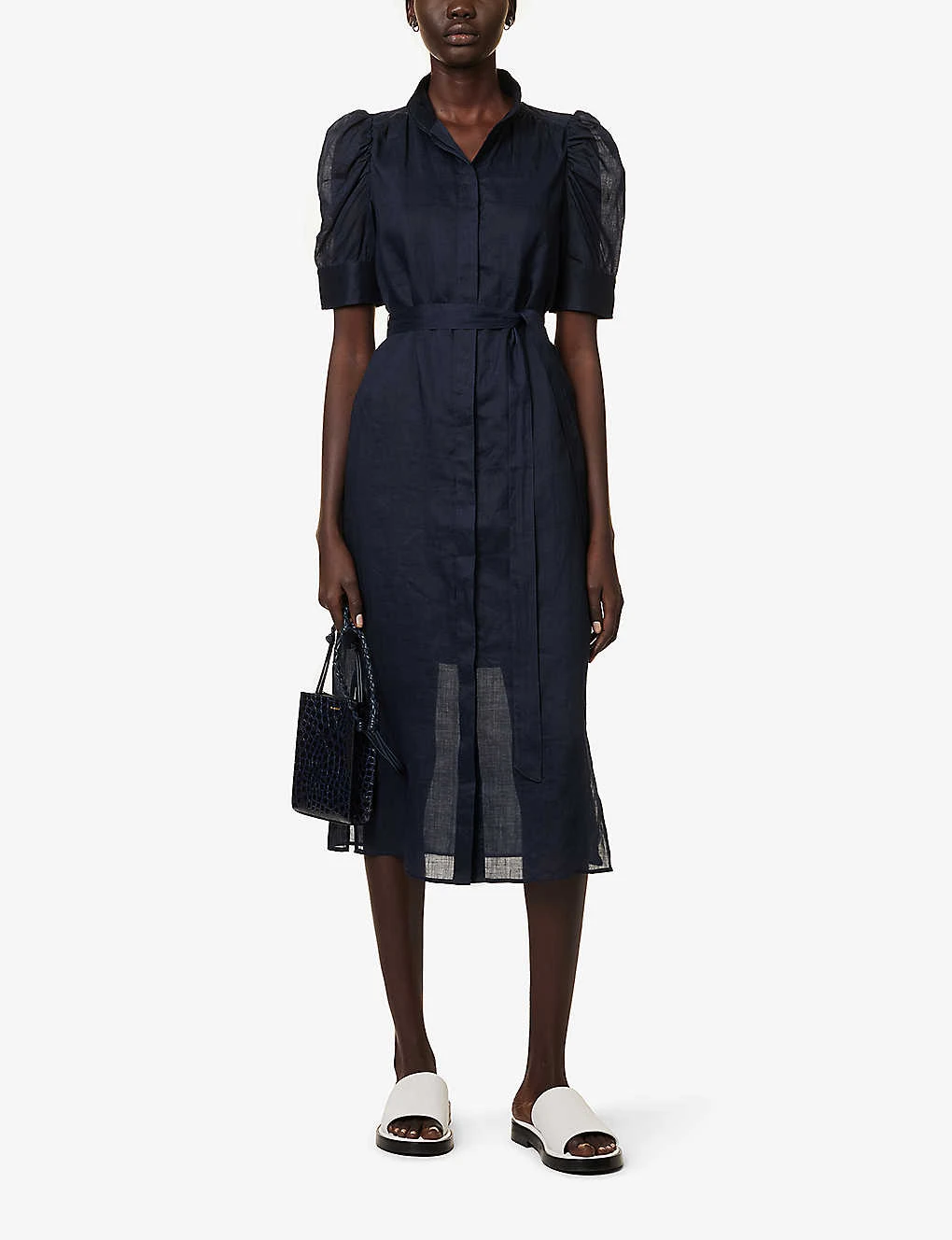 FRAME Gillian Self-tie Ramie Midi Dress - Image 2