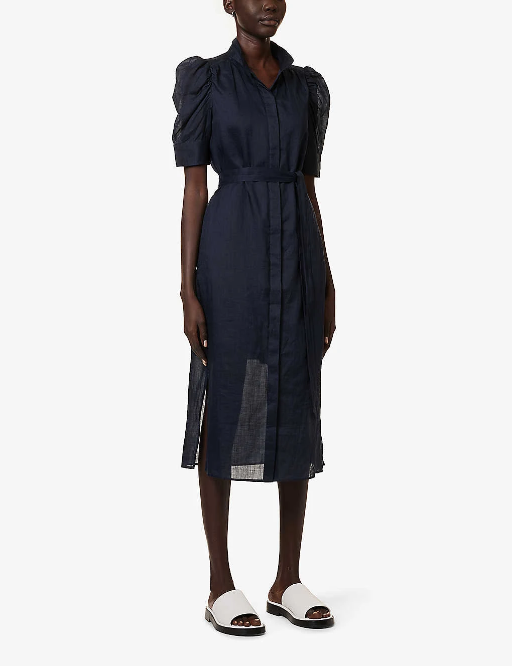 FRAME Gillian Self-tie Ramie Midi Dress - Image 3