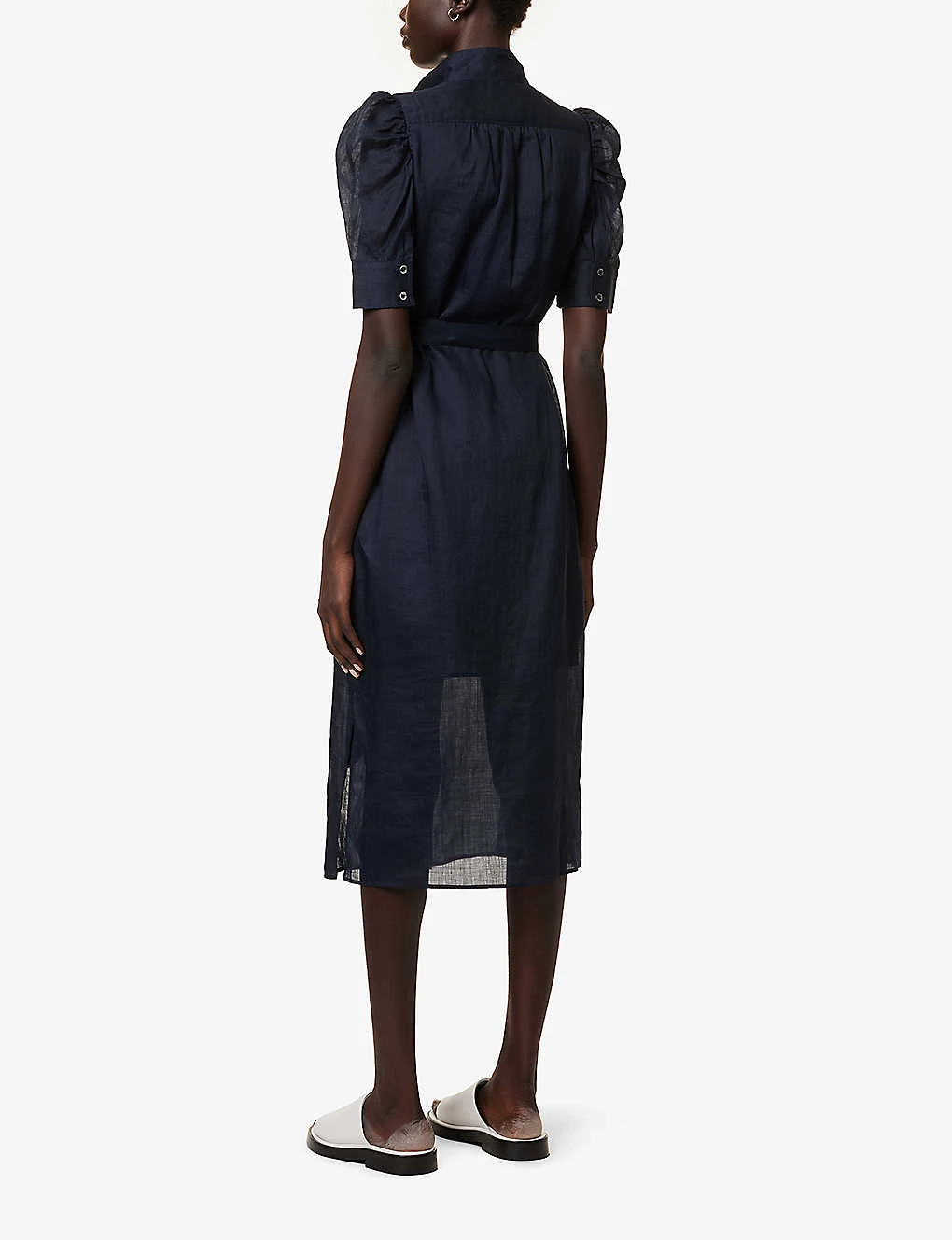 FRAME Gillian Self-tie Ramie Midi Dress - Image 4