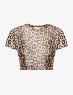 GOOD AMERICAN Leopard-print Semi-sheer Mesh Recycled Polyester-blend T-shirt