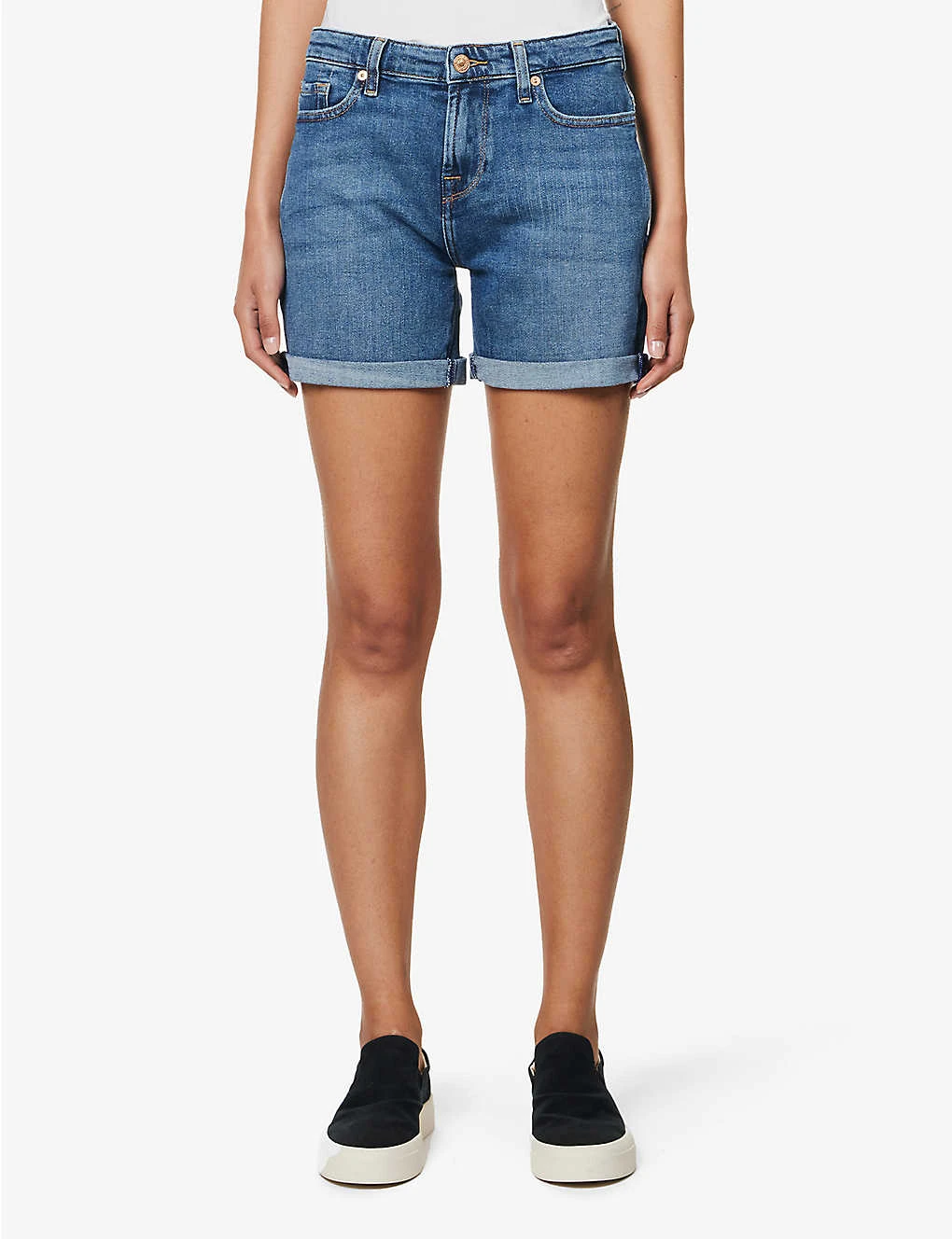 7 For All Mankind Boy Rolled-cuff Mid-rise Stretch-denim Shorts - Image 3