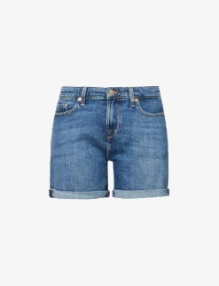 7 For All Mankind Boy Rolled-cuff Mid-rise Stretch-denim Shorts