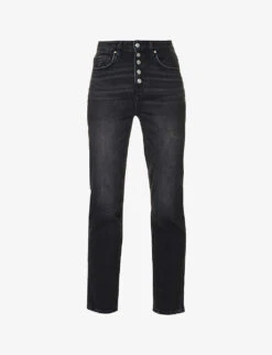 Paige Stella Belt-loop High-rise Straight-leg Cotton-blend Jeans