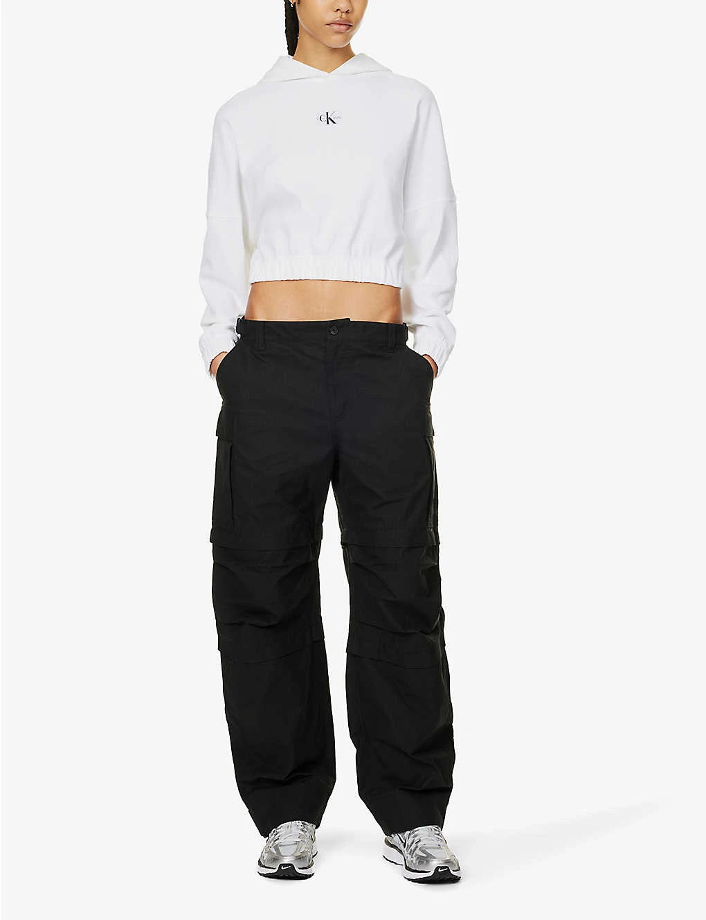 Calvin Klein CK-badge Ribbed Stretch-cotton Hoody - Image 2