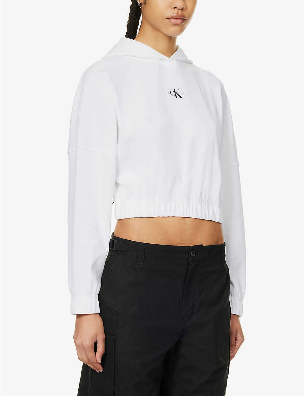 Calvin Klein CK-badge Ribbed Stretch-cotton Hoody - Image 3
