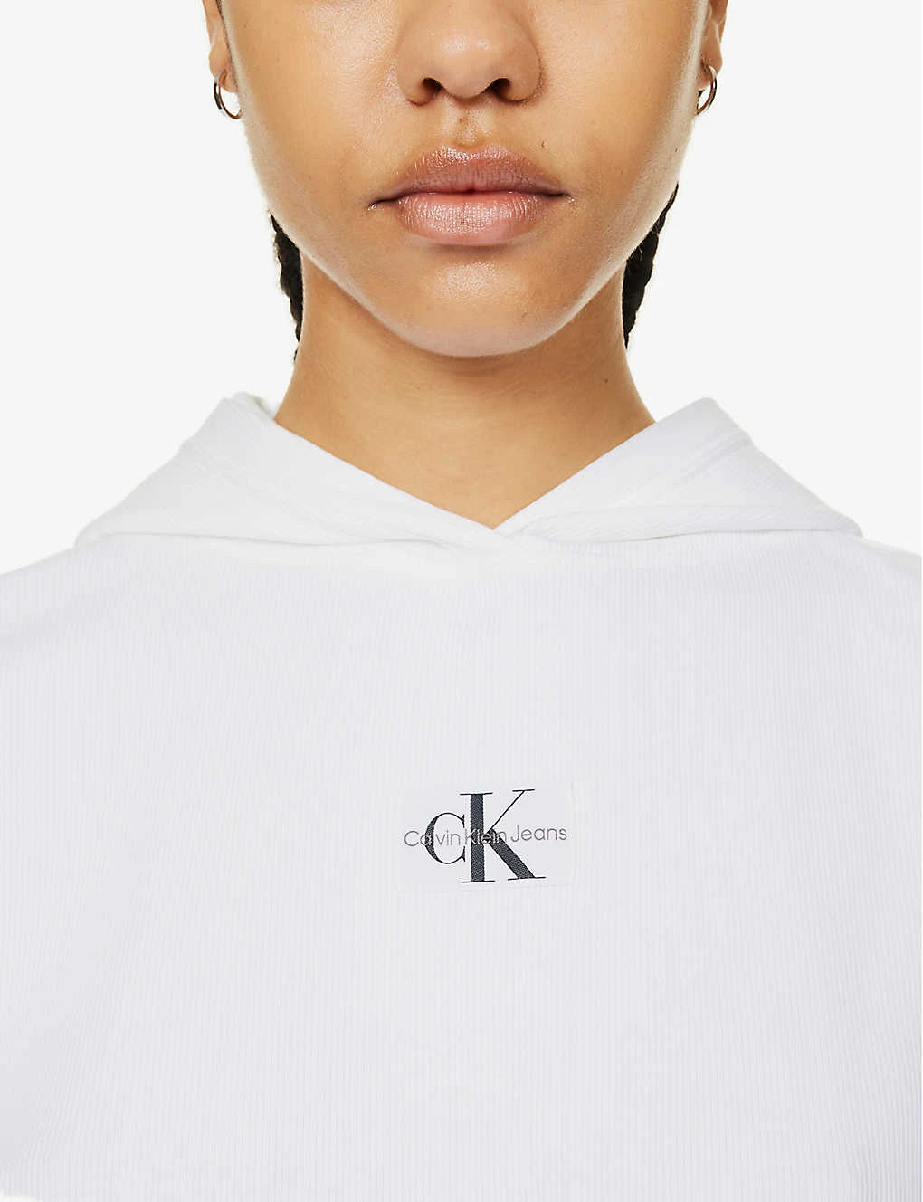 Calvin Klein CK-badge Ribbed Stretch-cotton Hoody - Image 5