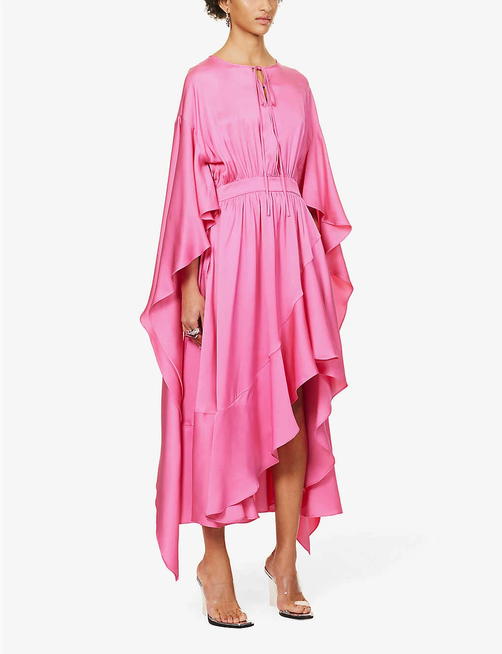 Alexander McQueen Asymmetric-hem Ruffle-trim Silk Midi Dress - Image 3