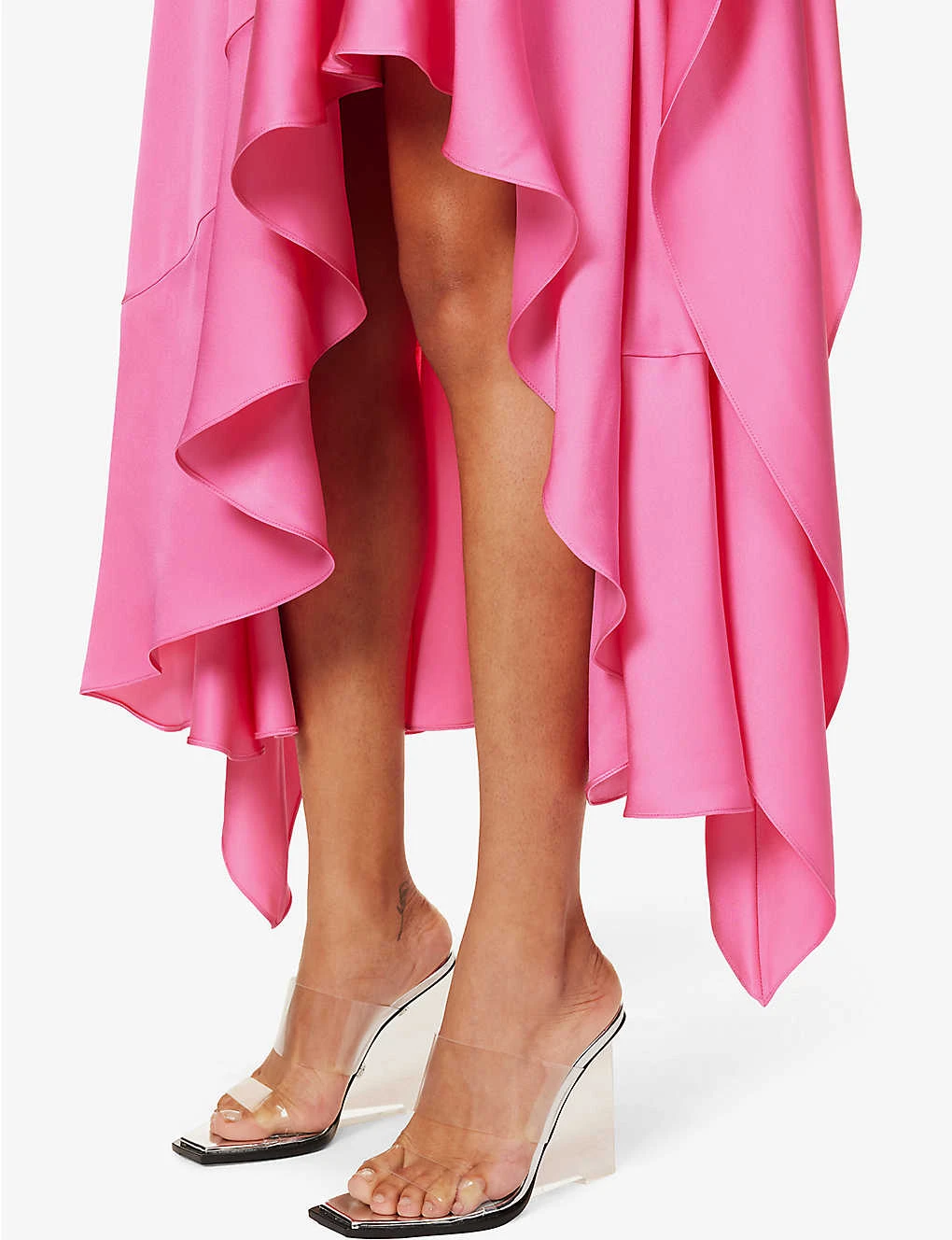 Alexander McQueen Asymmetric-hem Ruffle-trim Silk Midi Dress - Image 7