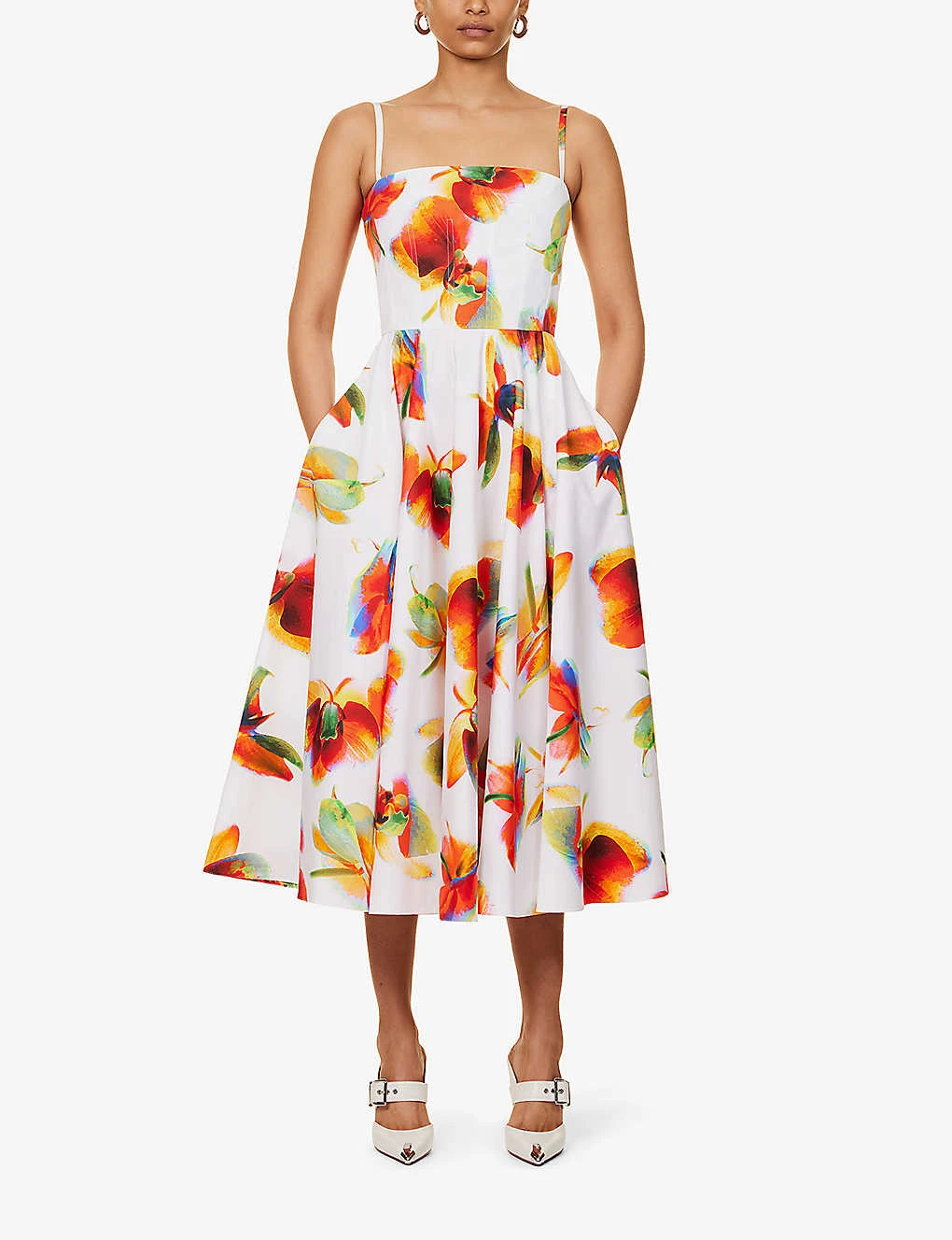 Alexander McQueen Floral-print Square-neck Cotton Midi Dress - Image 2