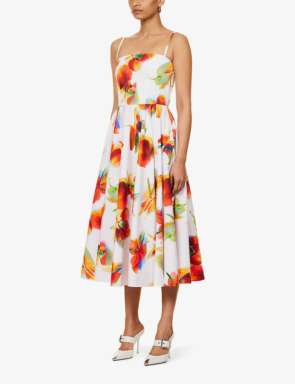 Alexander McQueen Floral-print Square-neck Cotton Midi Dress - Image 3