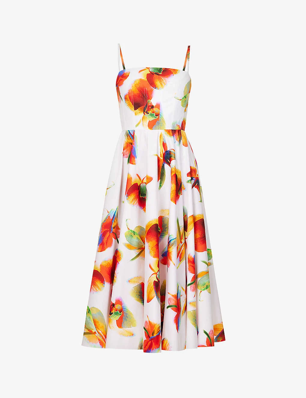 Alexander McQueen Floral-print Square-neck Cotton Midi Dress